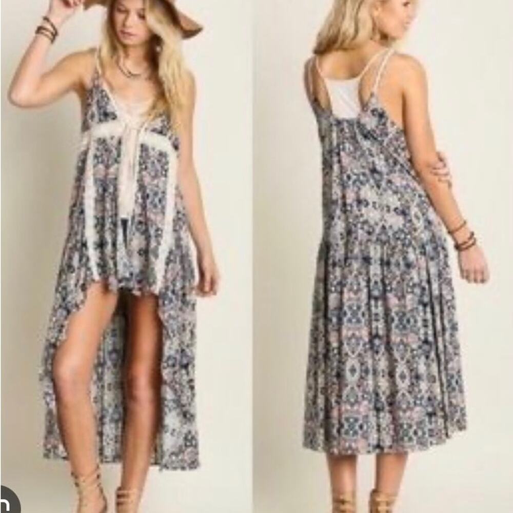 Umgee Boho Print Cascading Open Tie Front Vest Du… - image 8